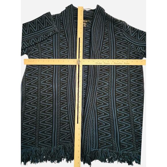 Style & Co Open Front Cardigan XL – Navy Blue Aztec Pattern Knit Fringe Sweater - Picture 6 of 8
